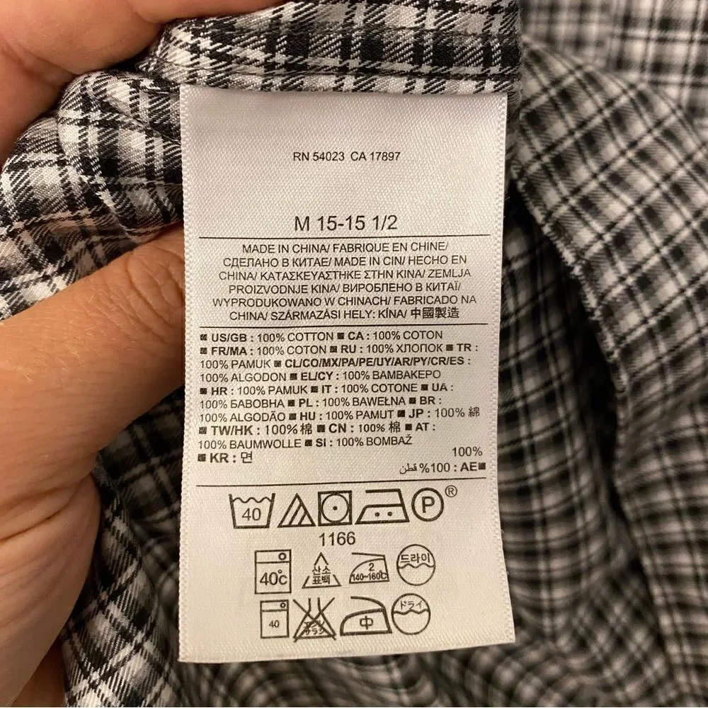 Banana Republic non iron tailored slim fit black Checked plaid button up shirt M